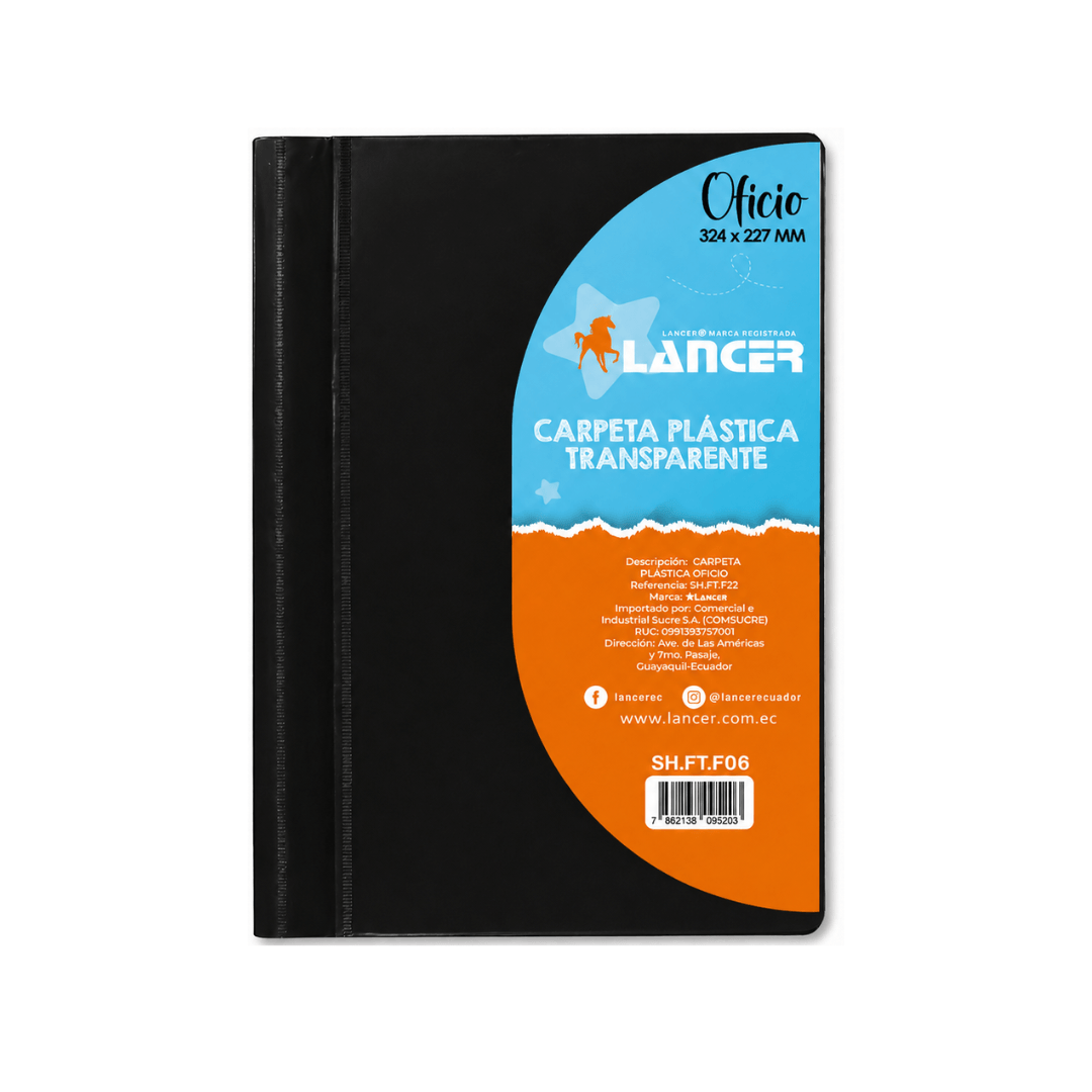 CARPETA CUBIERTA TRANSPARENTE TAMAÑO OFICIO NEGRA 324X227MM LANCER