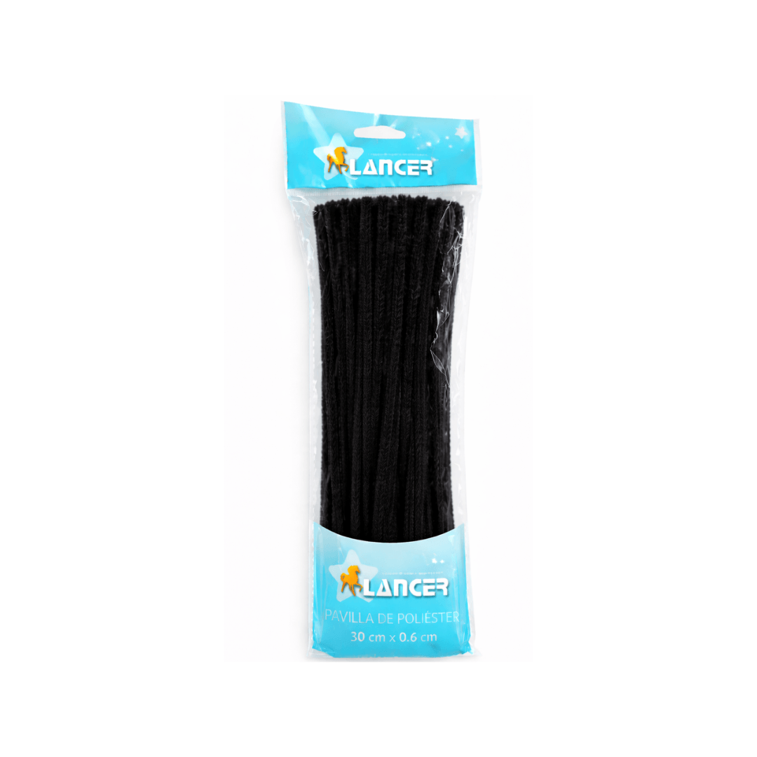 CHENILLA POLIESTER NEGRO 30CMX6MM DE 100 UNIDADES