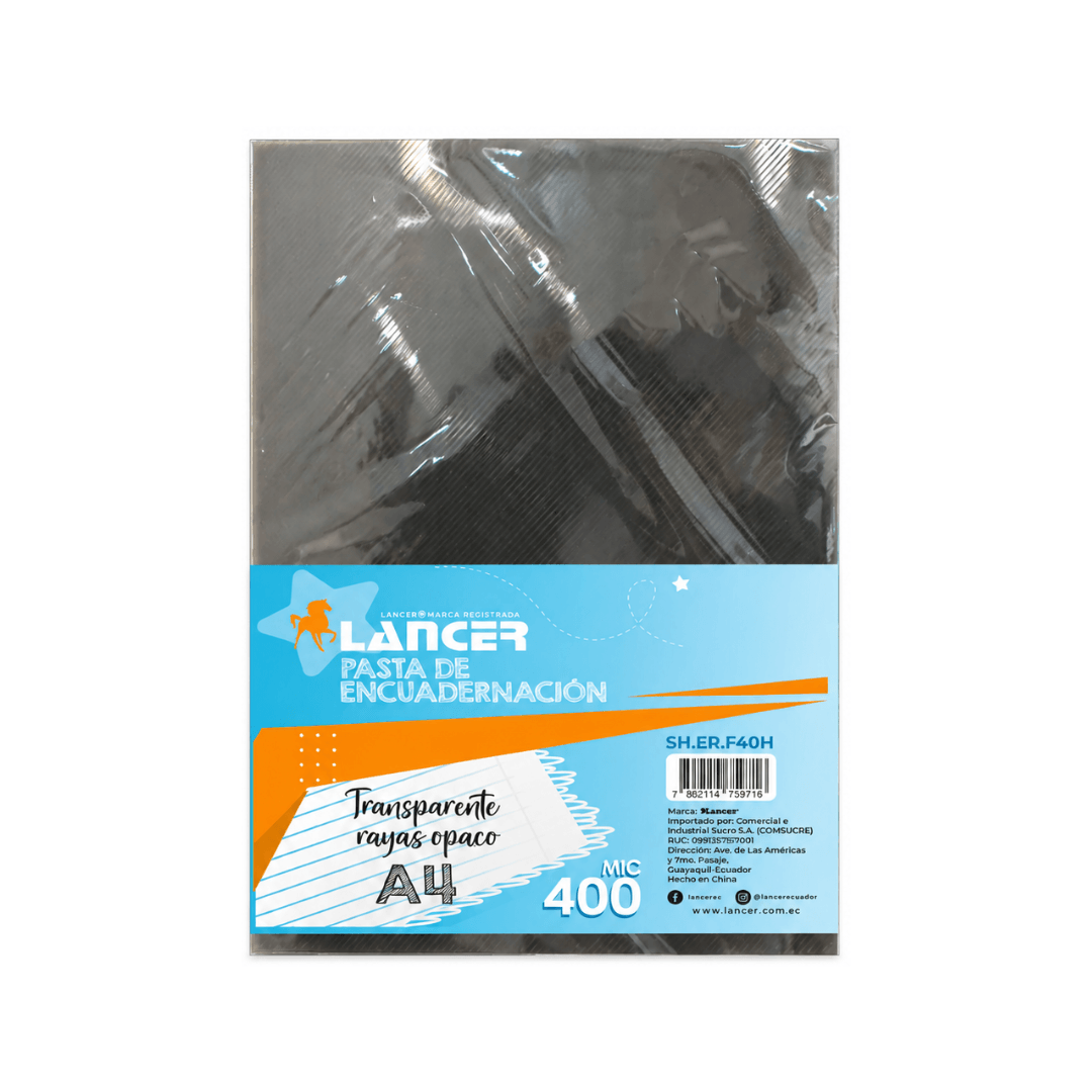 PASTA DE ENCUADERNACIÓN A4 TRANSPARENTE DE RAYAS OPACO 400MIC
