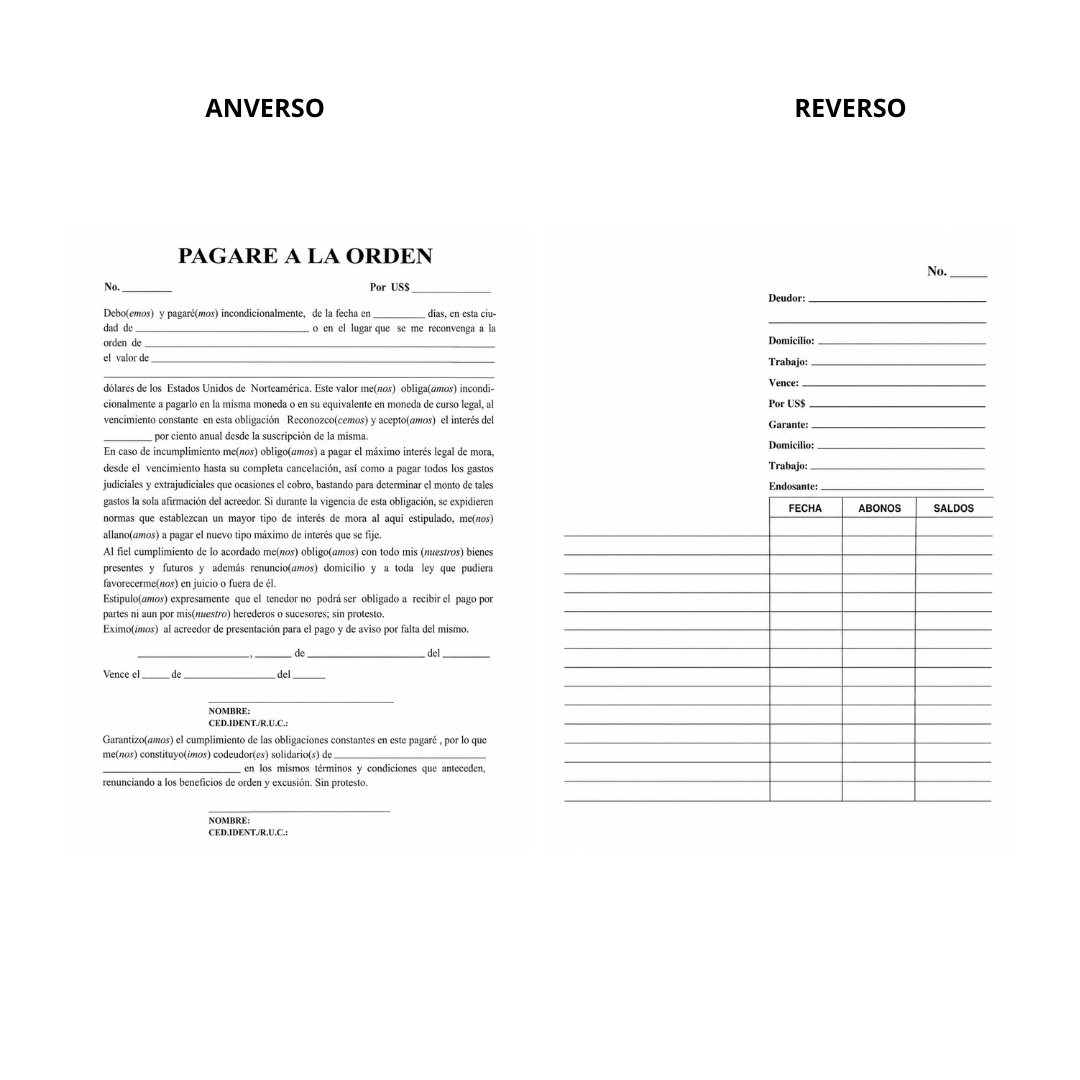 BLOCK PAGARE A LA ORDEN 90 GRS.