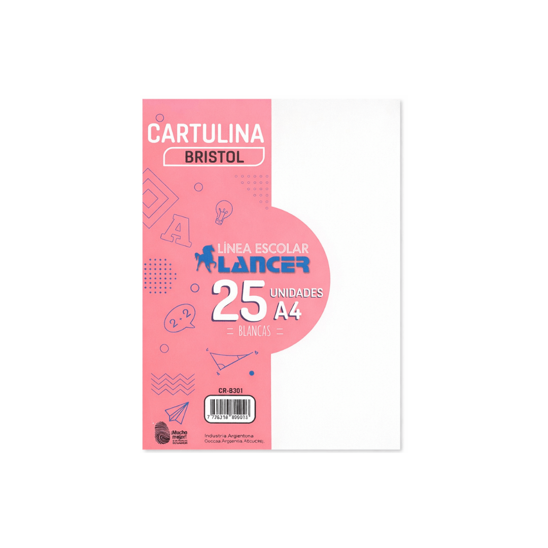 CARTULINA BRISTOL A4 BLANCA DE 25 UNIDADES LANCER