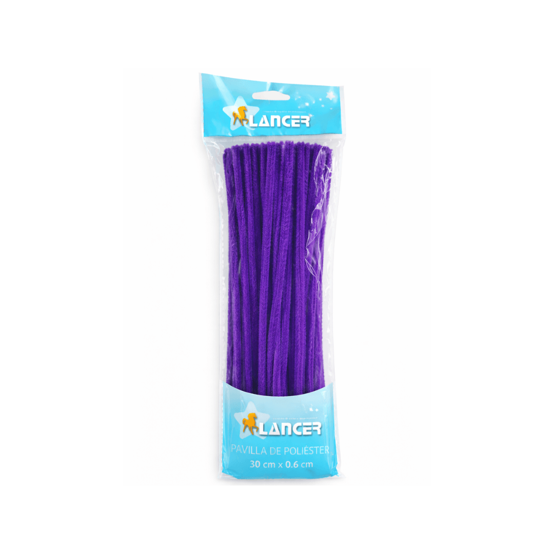 CHENILLA POLIESTER MORADO 30CMX6MM DE 100 UNIDADES