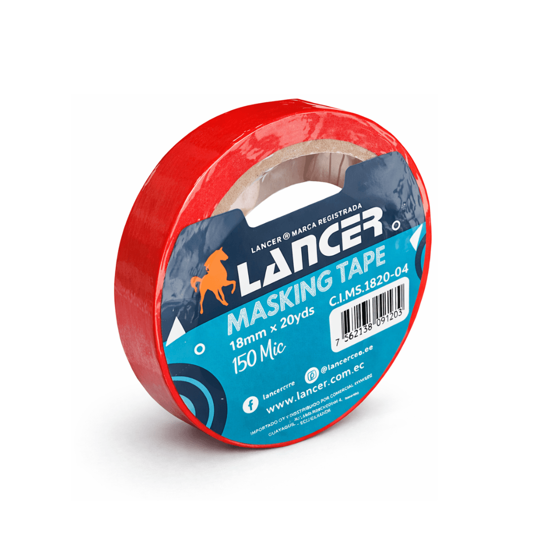 CINTA MASKING LANCER ROJA 18MM X 20 YARDAS - 150 MIC.