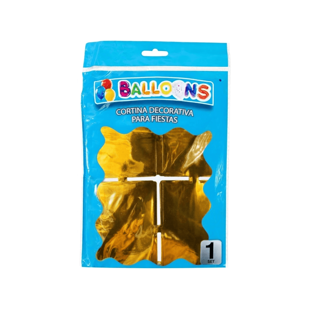 CORTINA DECORATIVA PARA FIESTA CUADROS METALIZADOS DORADO