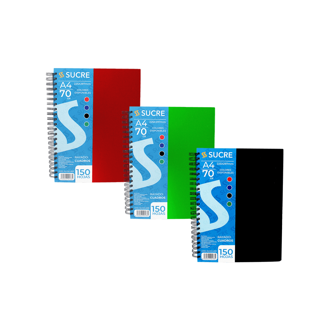 CUADERNO UNIVERSITARIO A4 5 MATERIAS DE CUADROS 150 HOJAS SUCRE