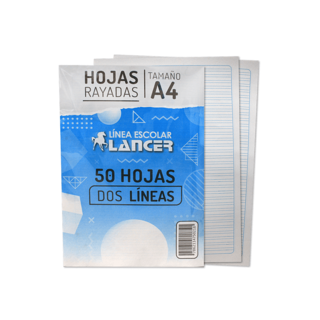 HOJAS 2 LÍNEAS A4 X50 LANCER (RAYA AZUL)