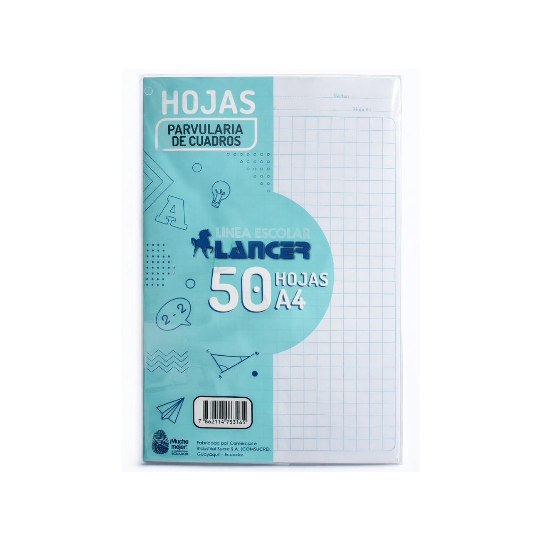 HOJAS PARVULARIAS CUADROS A4 X50