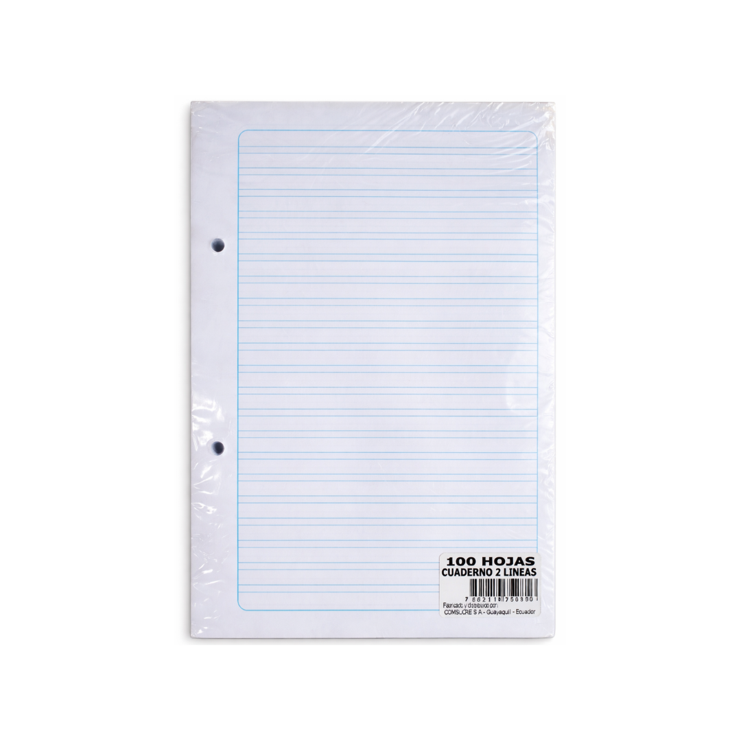 HOJAS TAMAÑO CUADERNO 2 LÍNEAS X100HJ (A5)