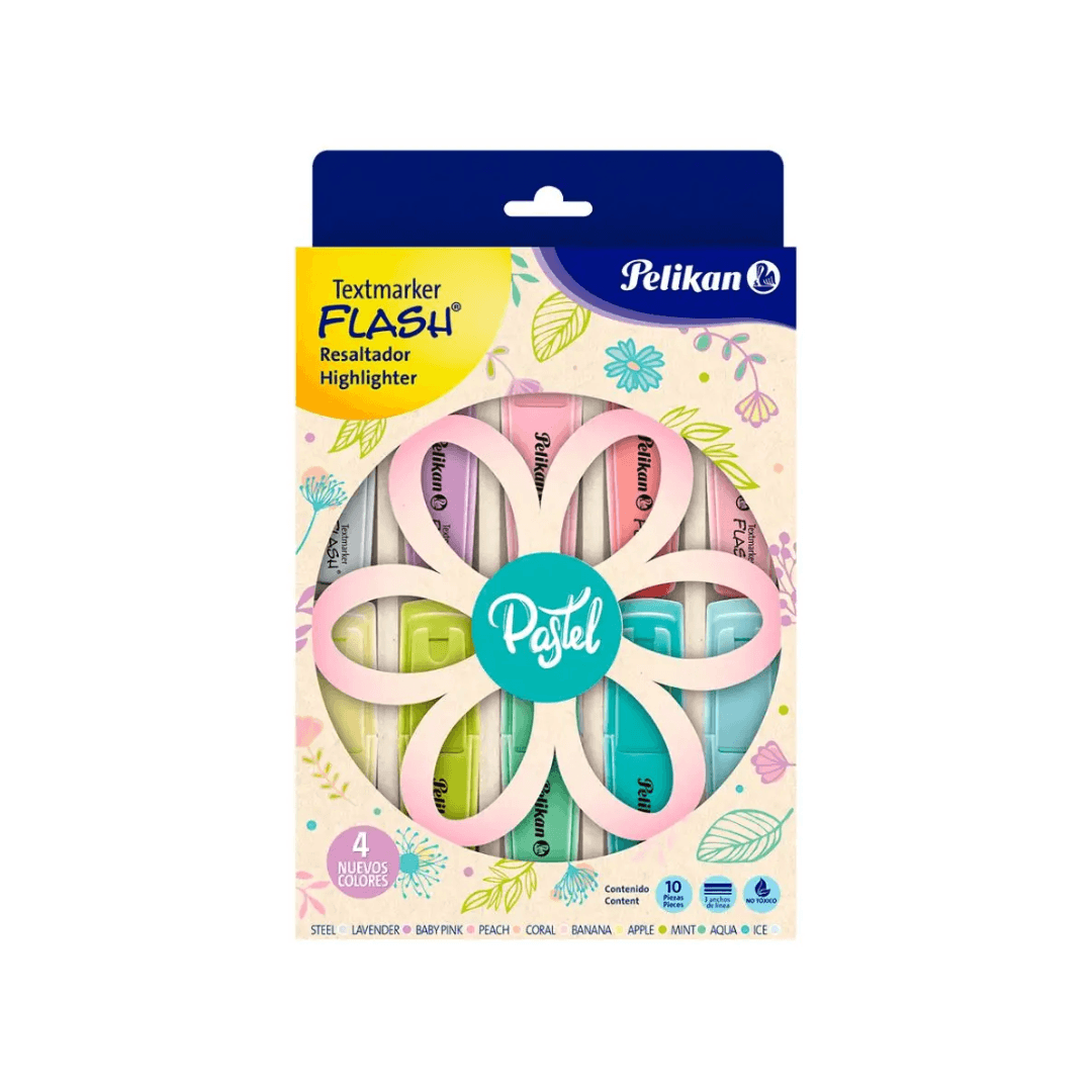 RESALTADORES PELIKAN FLASH PASTEL PETALOS 10 COLORES SURTIDOS-900-465