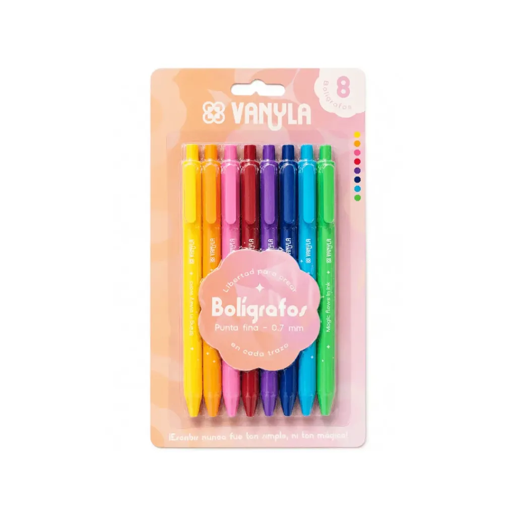 BOLÍGRAFO VANYLA 0.7MM DE 8 UNIDADES