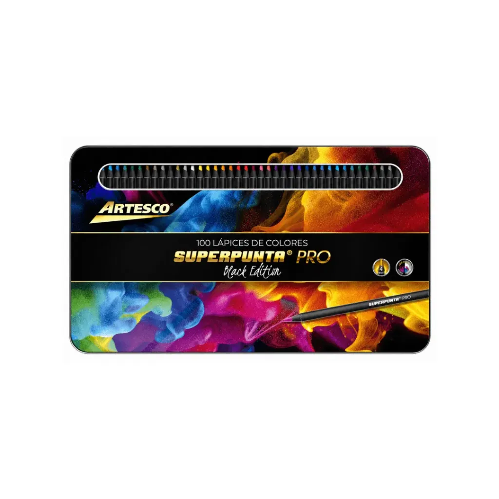 LÁPIZ ARTESCO SUPERPUNTA PRO BLACK EDITION CAJA METÁLICA 100 COLORES