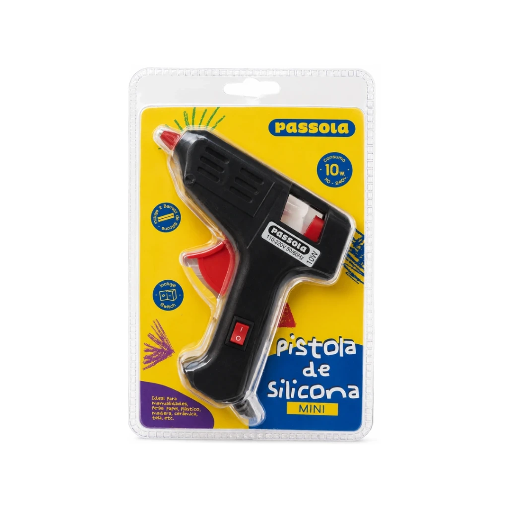 PISTOLA SILICÓN PASSOLA PEQUEÑA 10W CON BOTÓN ENCENDIDO Y APAGADO