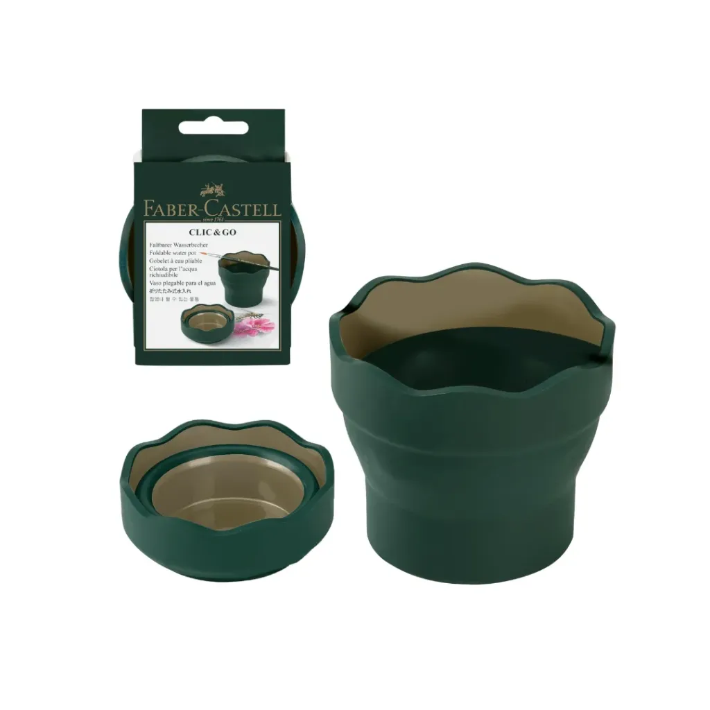 VASO FABER CASTELL CLIC Y GO PLEGABLE VERDE OLIVO PARA MEZCLAR COLORES
