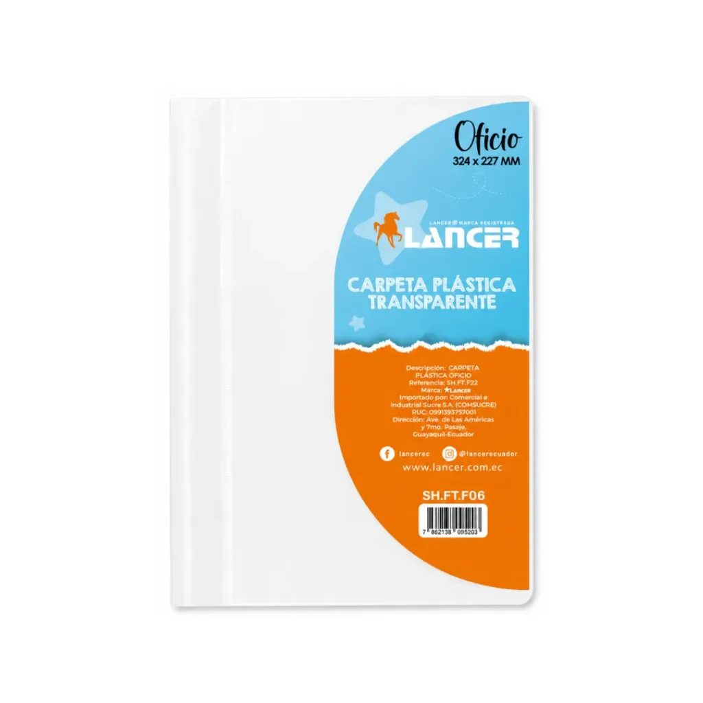 CARPETA CUBIERTA TRANSPARENTE TAMAÑO OFICIO BLANCA 324X227MM LANCER
