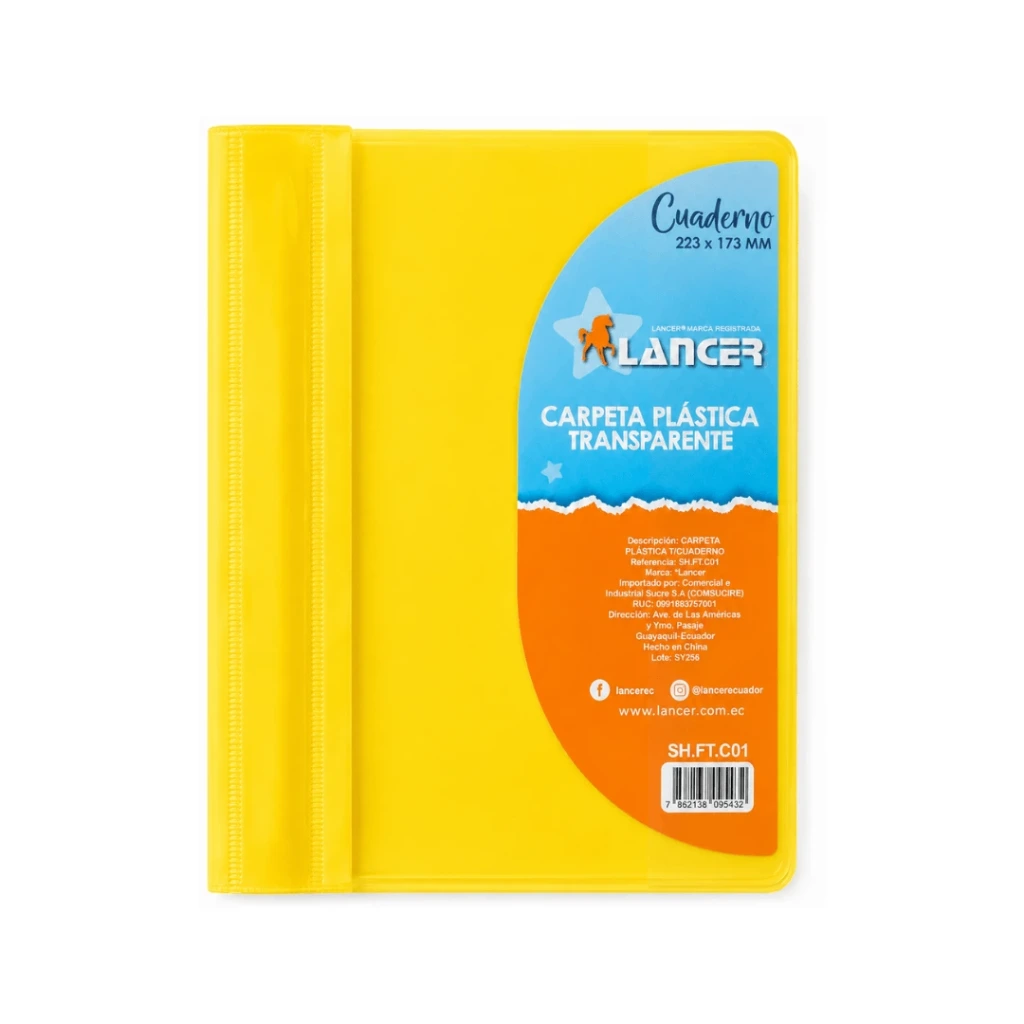 CARPETA CUBIERTA TRANSPARENTE TAMAÑO CUADERNO 223X173MM AMARILLA LANCER