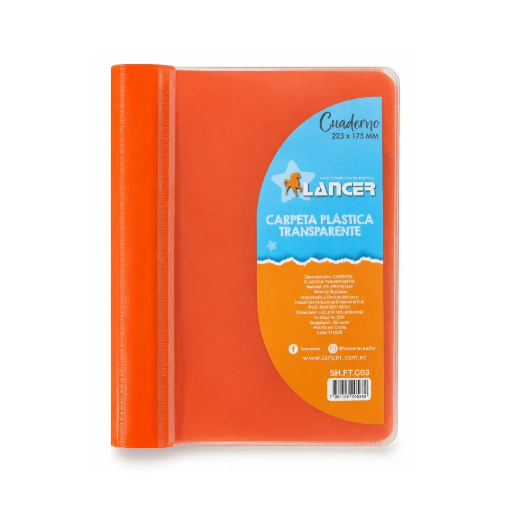 CARPETA CUBIERTA TRANSPARENTE TAMAÑO CUADERNO 223X173MM ROJO LANCER