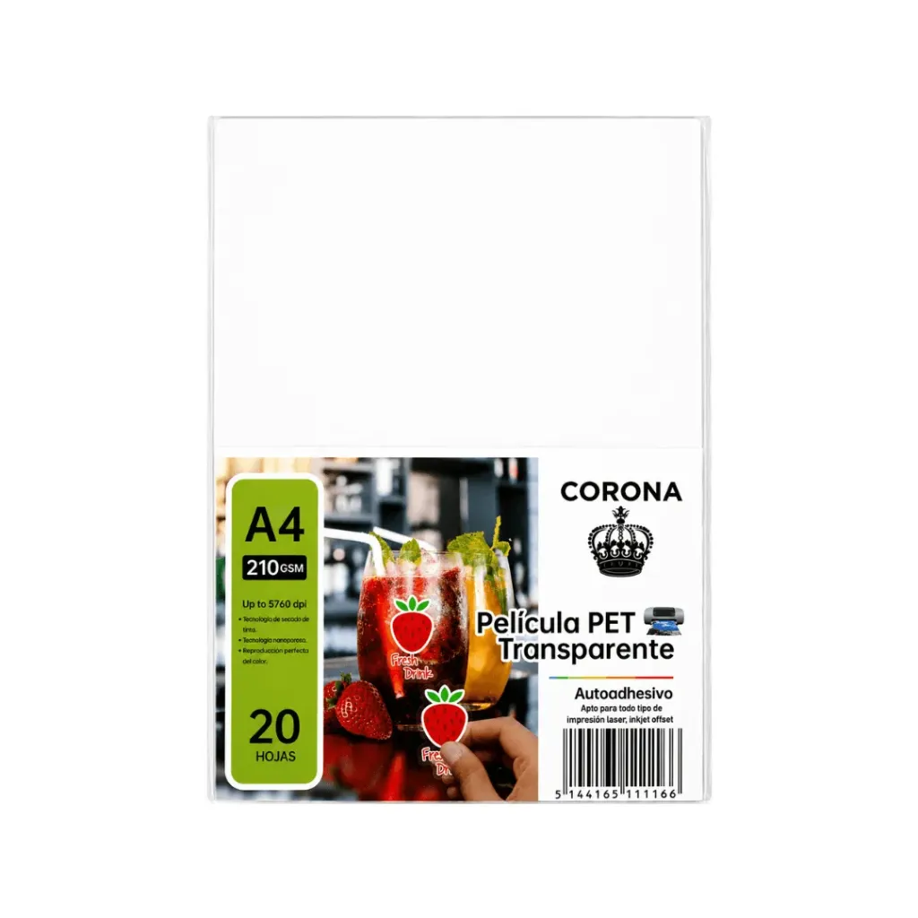 PAPEL ADHESIVO TRANSPARENTE PET 20 HOJAS