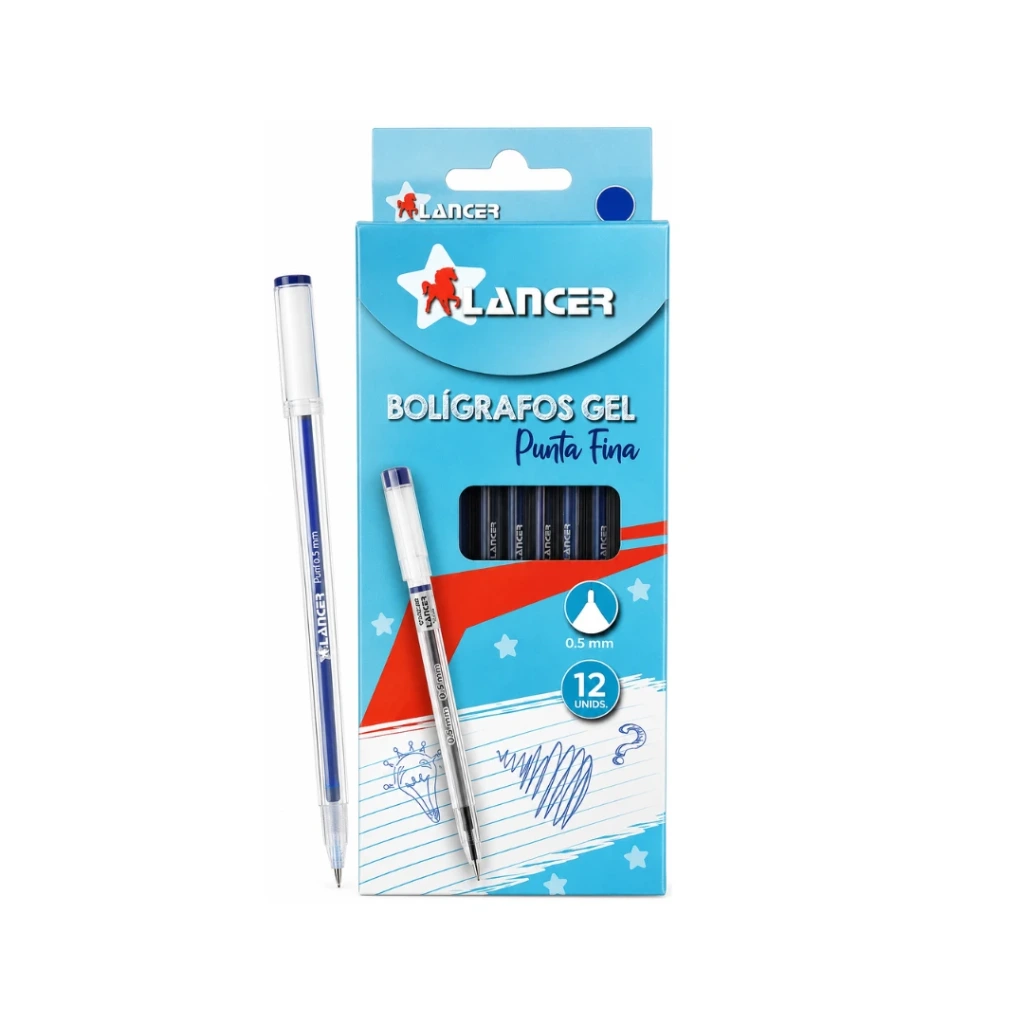 BOLÍGRAFO GEL 0.5 MM CUERPO TRANSLUCIDO - TINTA AZUL PUNTA FINA