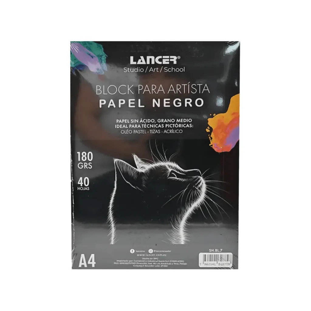 BLOCK PARA ARTISTA - PAPEL NEGRO A4 - 180 GRS - 40 HOJAS