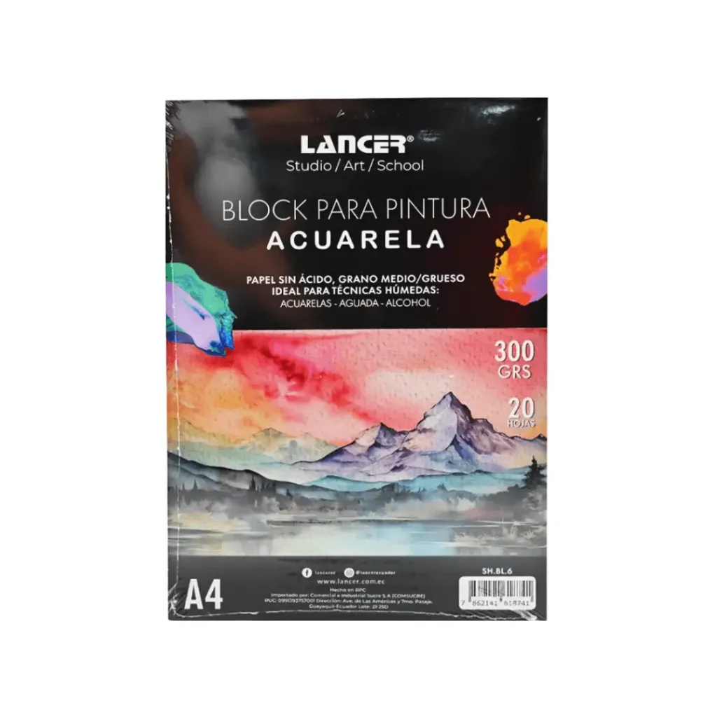 BLOCK PARA PINTURA EN ACUARELA A4 - 300 GRS - 20 HOJAS