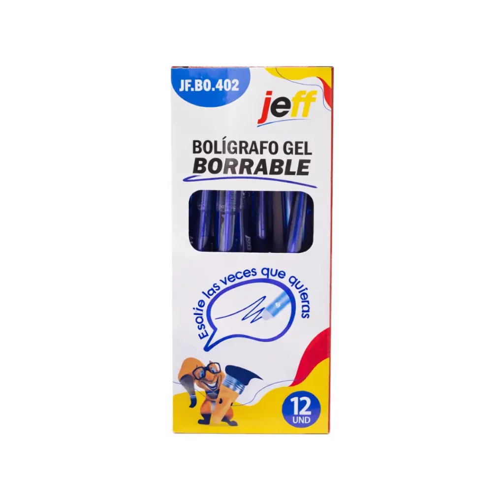 BOLÍGRAFO BORRABLE JEFF AZUL PUNTA FINA 0.5MM