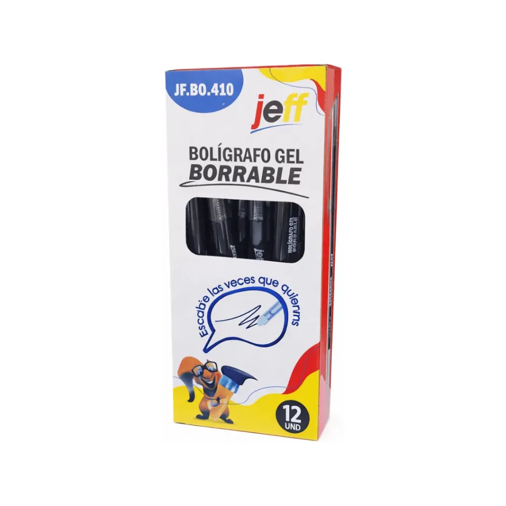 BOLÍGRAFO BORRABLE JEFF NEGRO PUNTA FINA 0.5MM