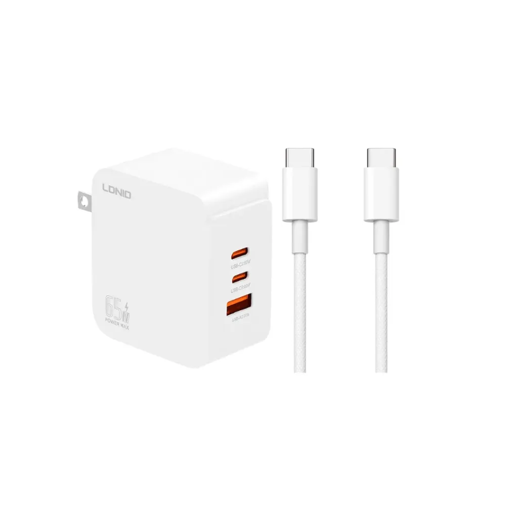 CARGADOR LDNIO Q4 65W 2P PD + USB + CAB TC-TC WHITE