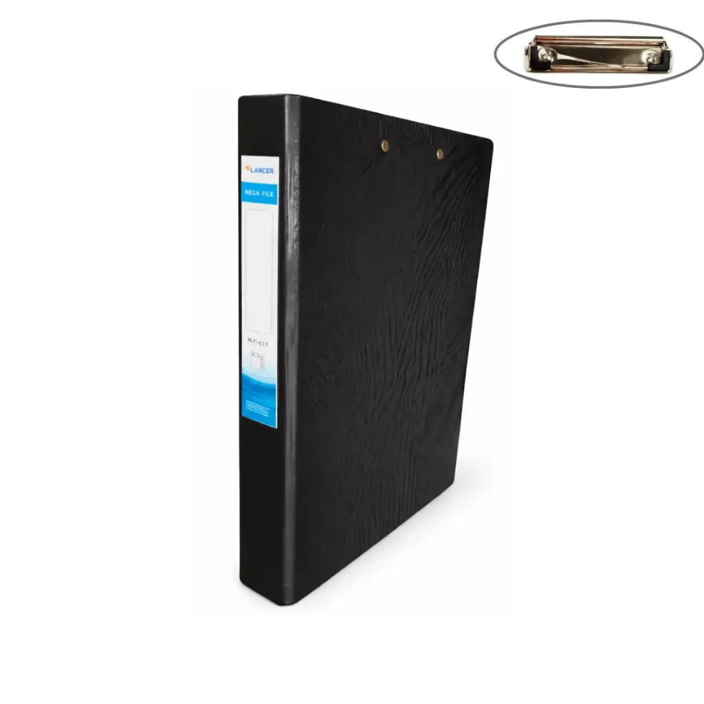 CARPETA PASTA DURA DE 2 ARGOLLAS A4 NEGRA CON SUJETADOR