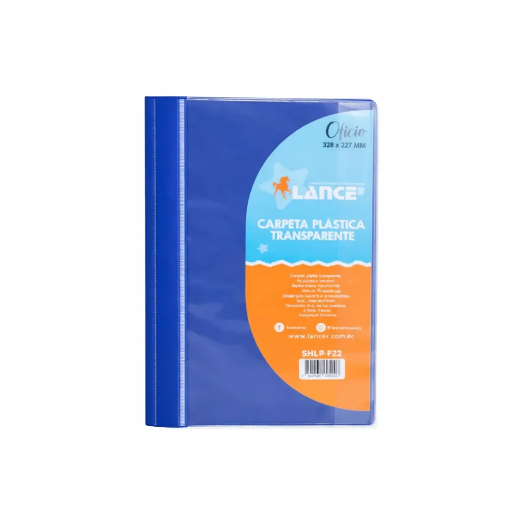 CARPETA CUBIERTA TRANSPARENTE OFICIO AZUL CLARO LANCER 324X227MM