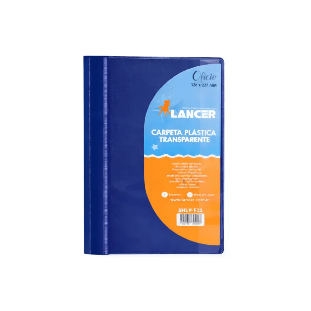 CARPETA CUBIERTA TRANSPARENTE OFICIO AZUL LANCER 324X227MM