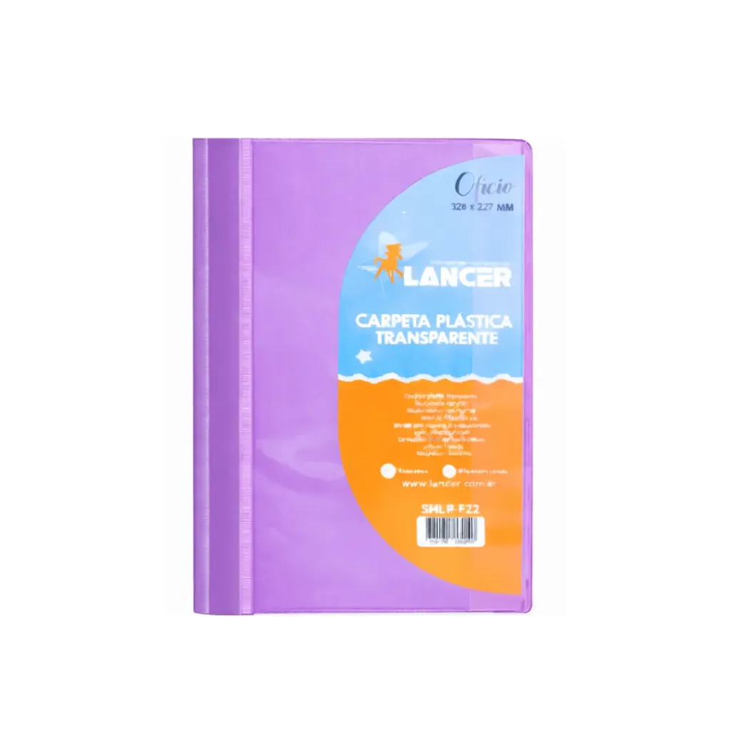 CARPETA CUBIERTA TRANSPARENTE OFICIO LILA LANCER 324X227MM