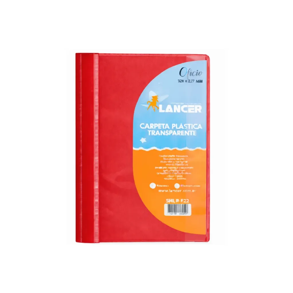 CARPETA CUBIERTA TRANSPARENTE OFICIO ROJO LANCER 324X227MM