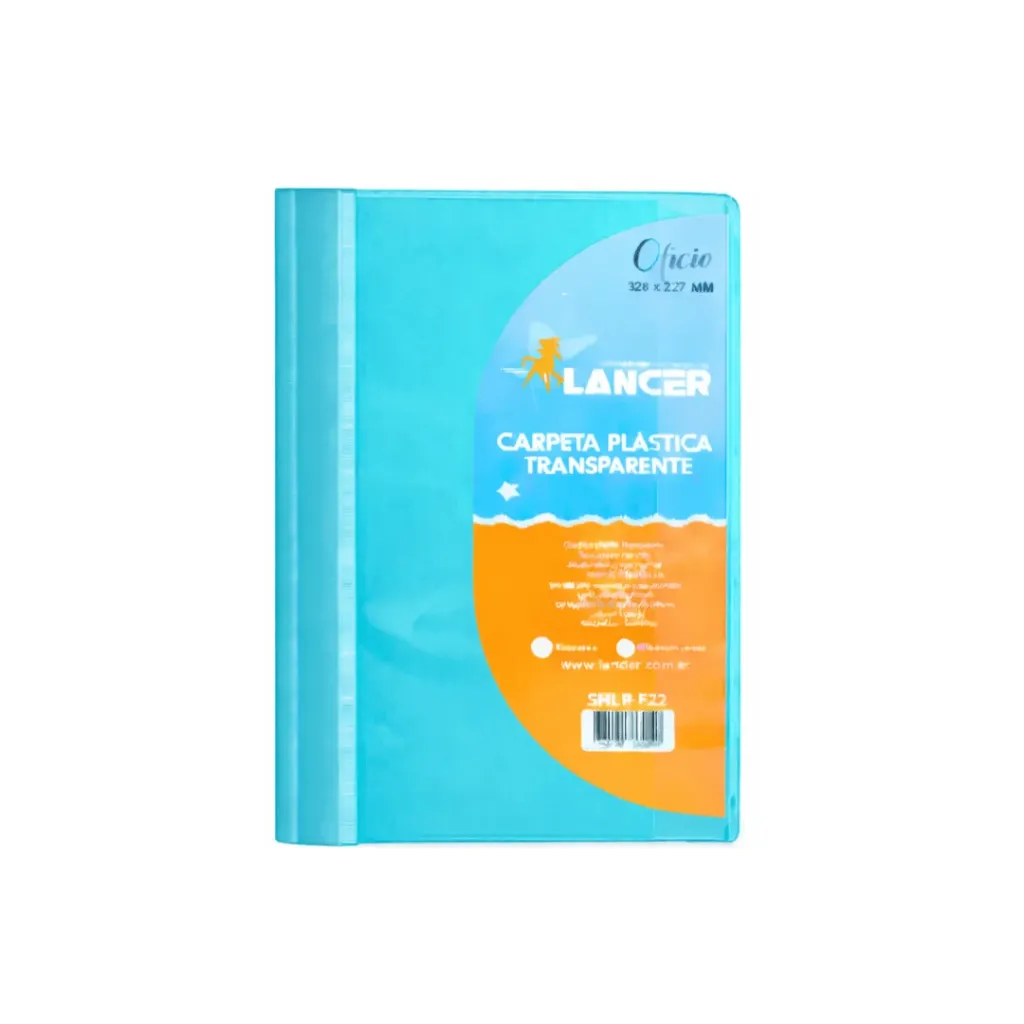 CARPETA CUBIERA TRANSPARENTE OFICIO TURQUESA LANCER 324X227MM
