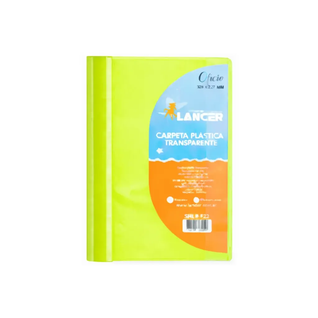 CARPETA CUBIERTA TRANSPARENTE OFICIO VERDE CLARO LANCER 324X227MM