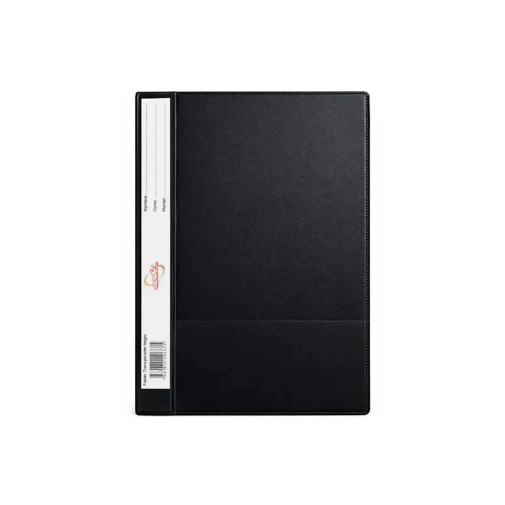 CARPETA CUBIERTA TRANSPARENTE OFICIO NEGRO ESCRIBE CON VINCHA