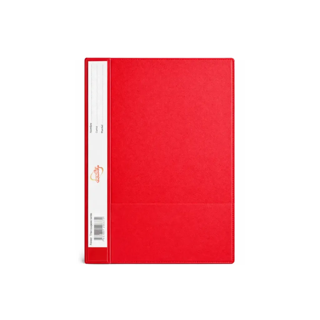 CARPETA CUBIERTA TRANSPARENTE OFICIO ROJO ESCRIBE CON VINCHA
