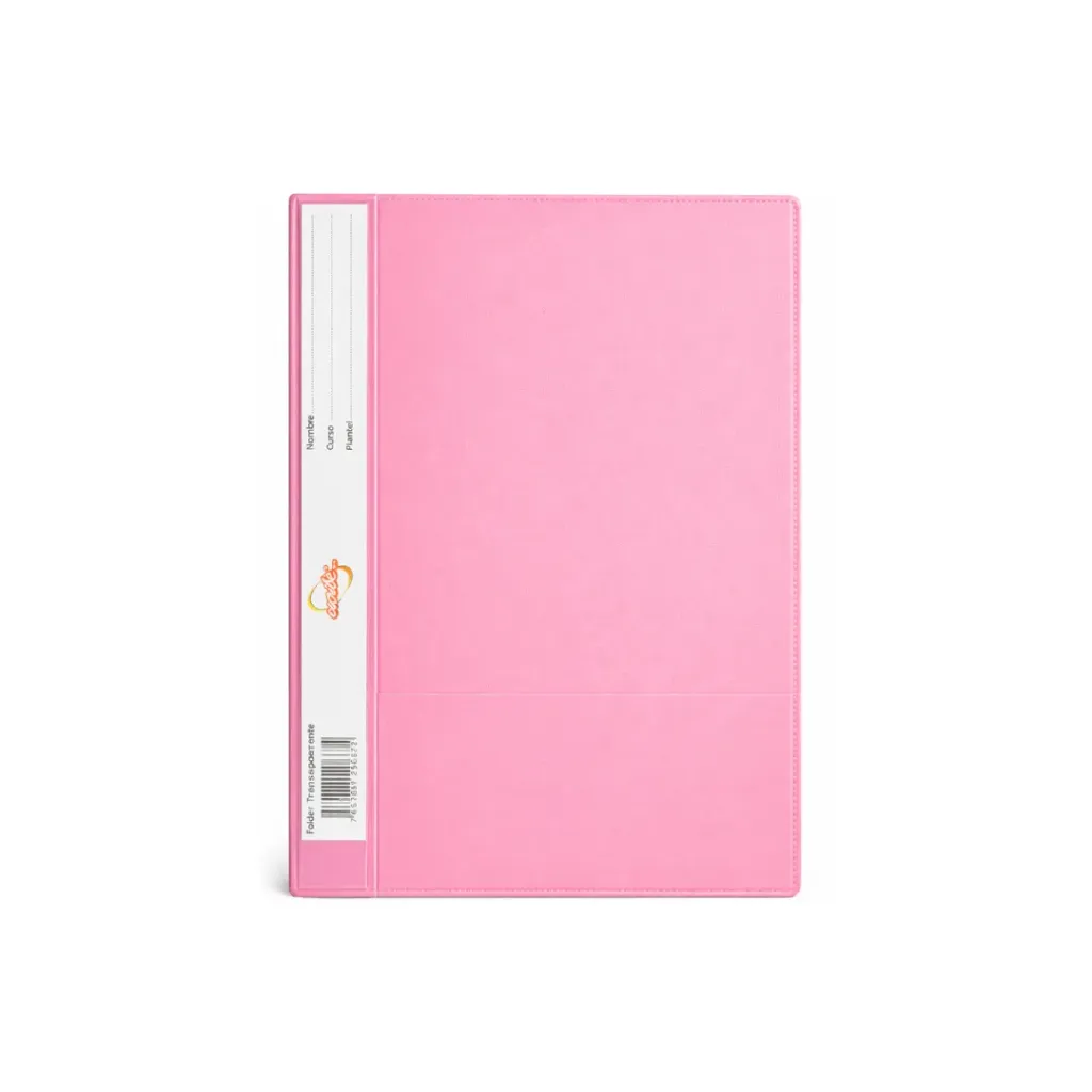 CARPETA CUBIERTA TRANSPARENTE OFICIO ROSADO ESCRIBE CON VINCHA