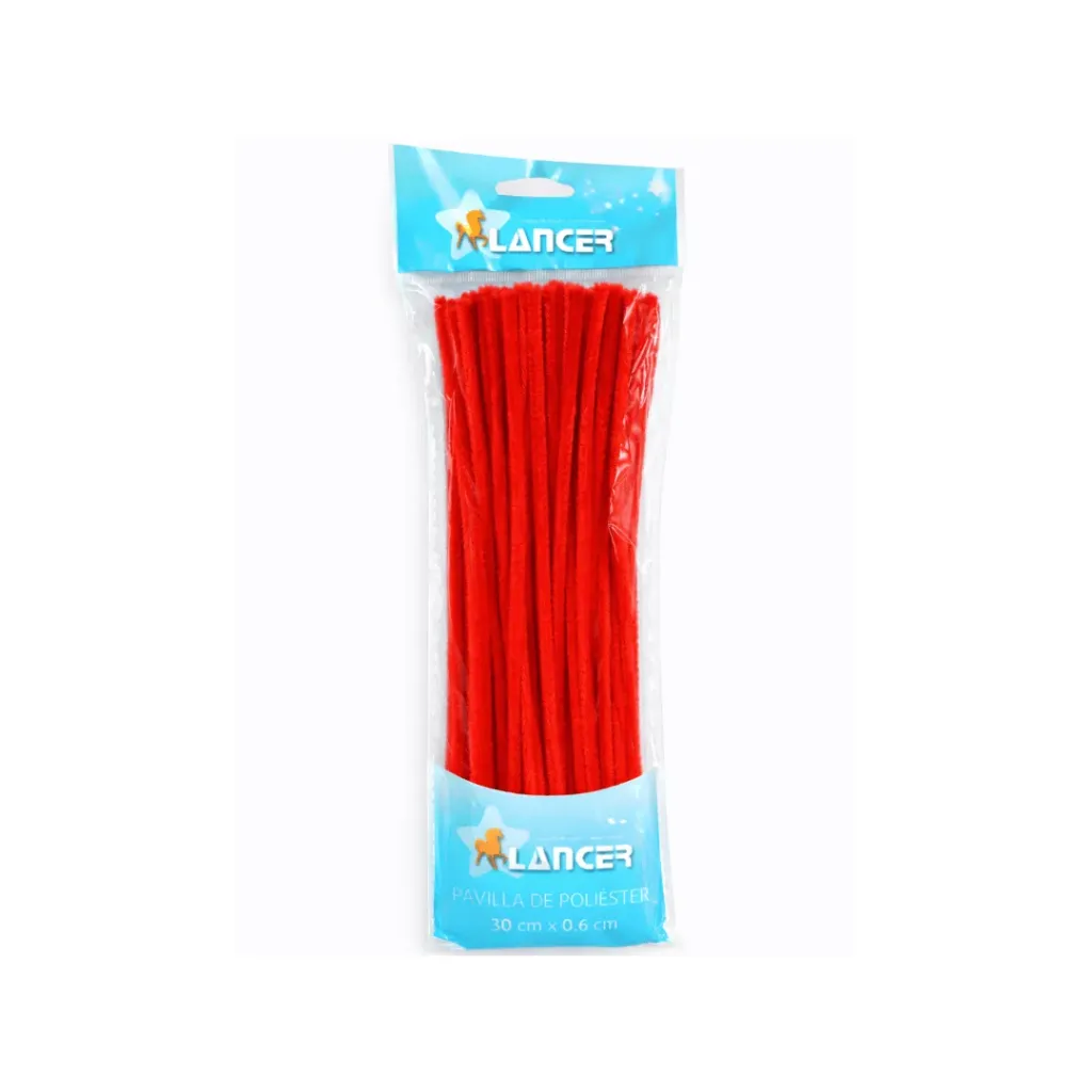 CHENILLA POLIESTER ROJO 30CMX6MM DE 100 UNIDADES