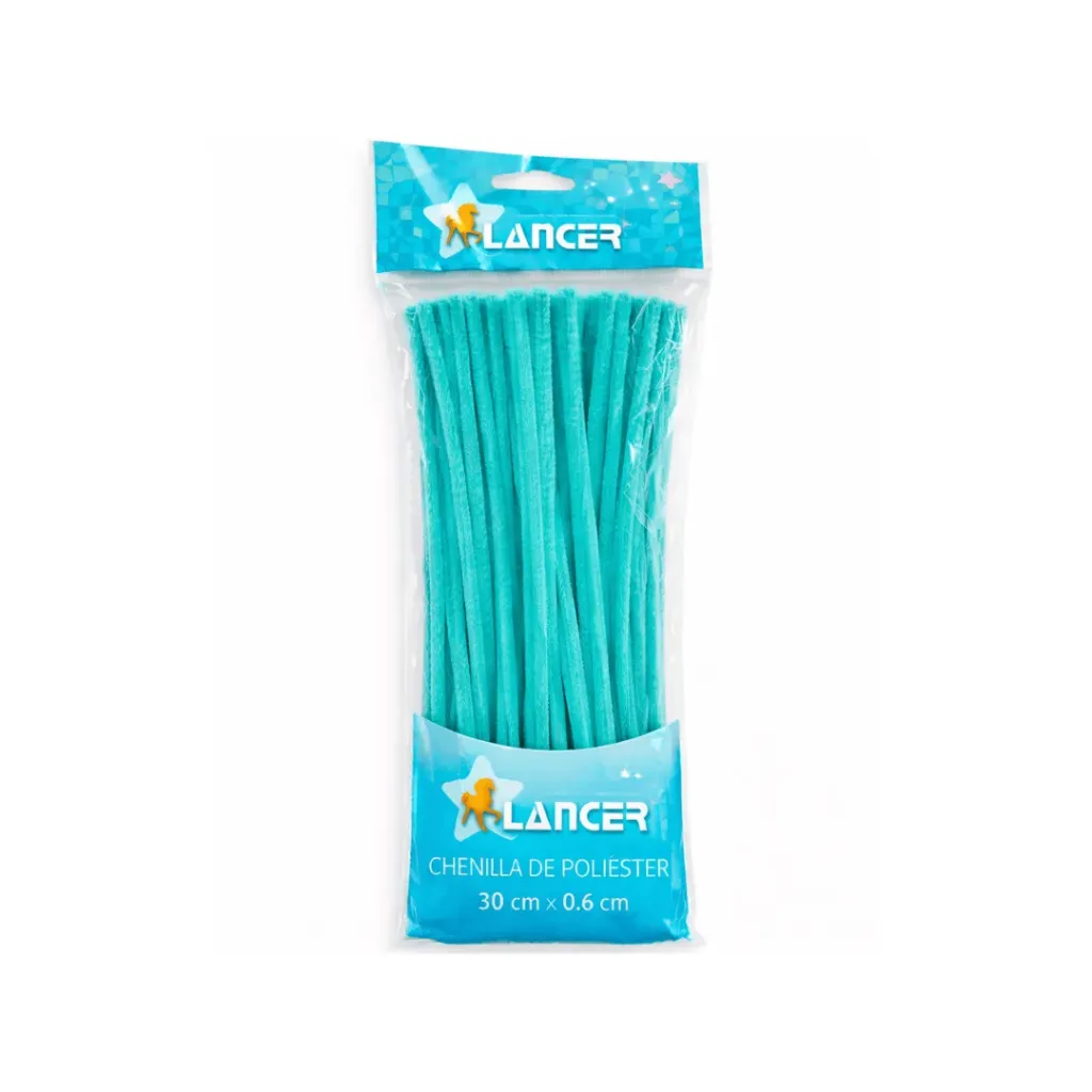 CHENILLA POLIESTER TURQUESA 30CMX6MM DE 100 UNIDADES