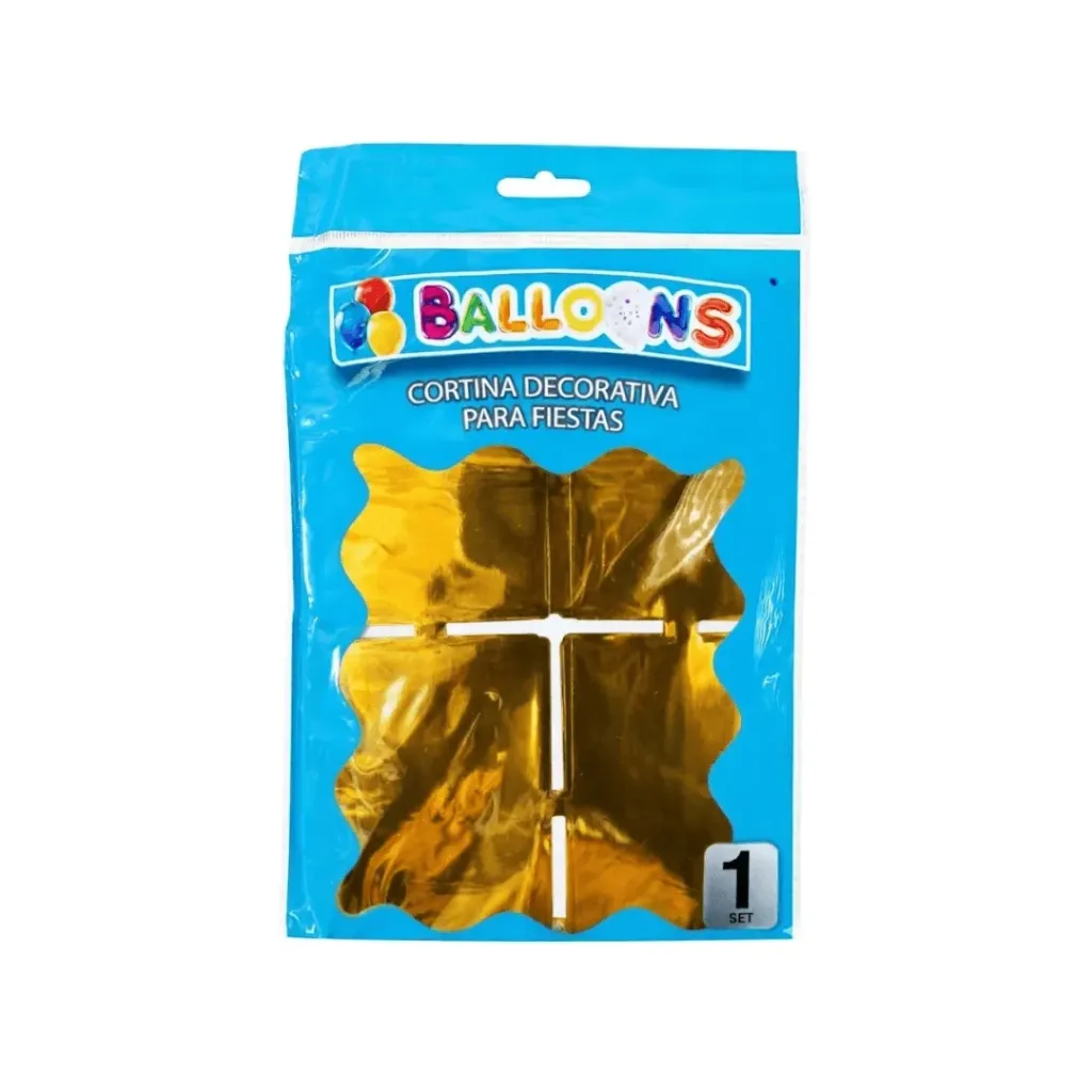 CORTINA DECORATIVA PARA FIESTA CUADROS METALIZADOS DORADO