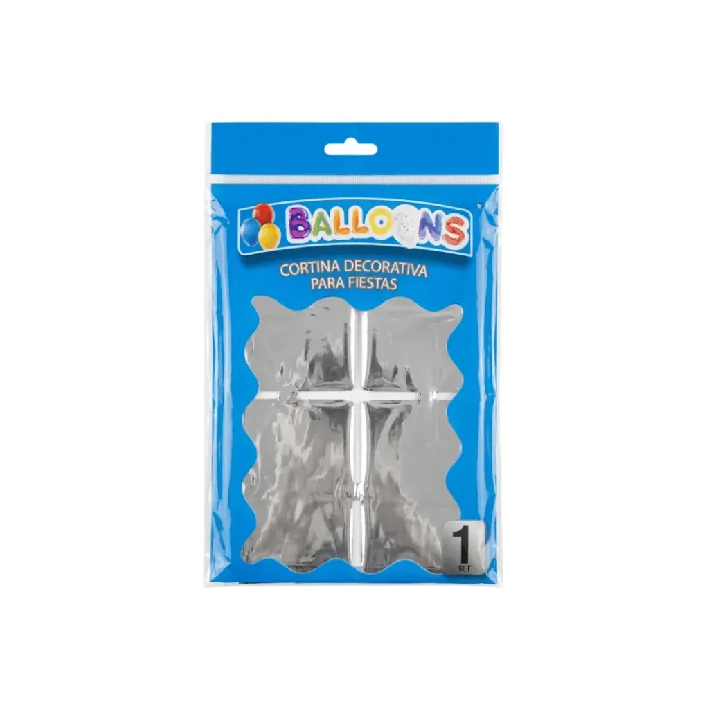 CORTINA DECORATIVA PARA FIESTA CUADROS METALIZADOS PLATA