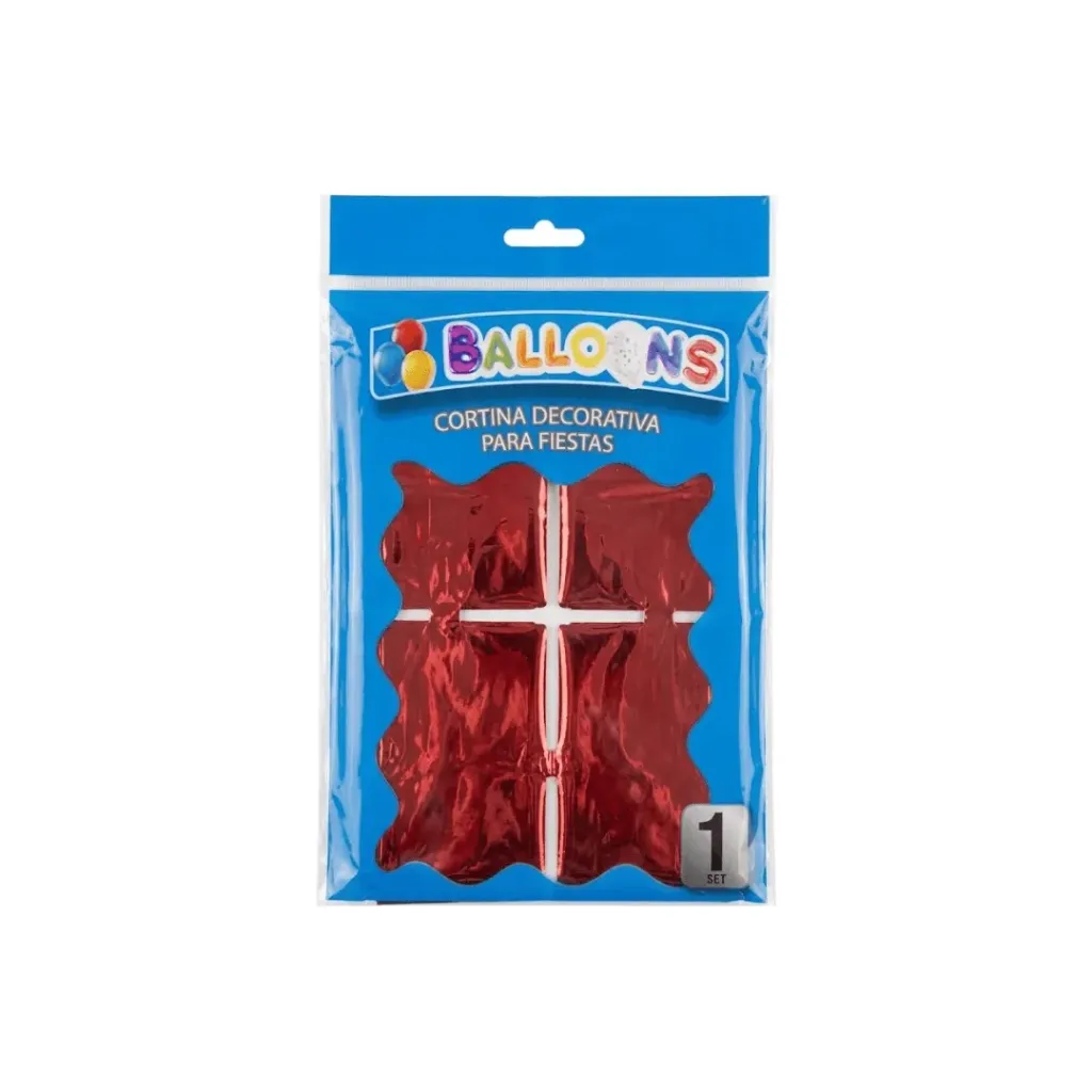 CORTINA DECORATIVA PARA FIESTA CUADROS METALIZADOS ROJO
