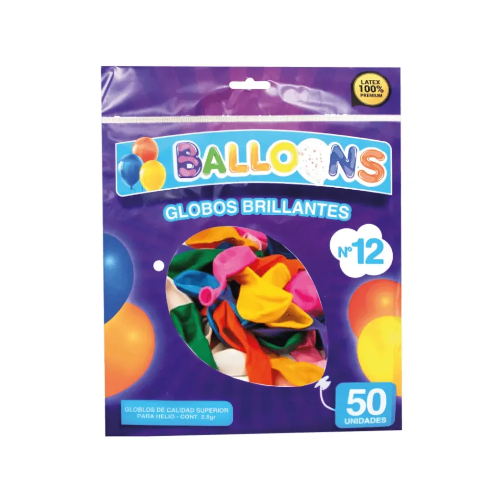 GLOBO DE LATEX #12 BRILLANTE SURTIDO X 50 UNIDADES