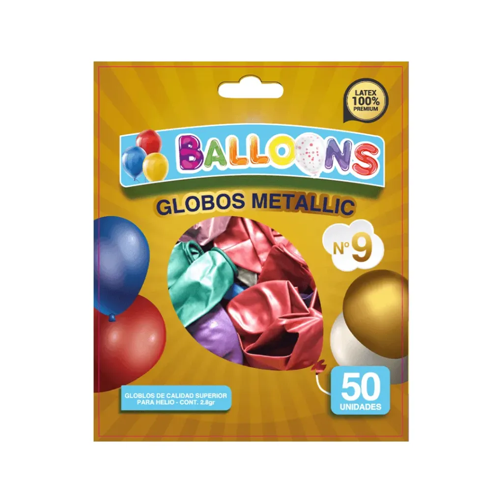 GLOBO DE LATEX #9 METALLIC SURTIDO X50 UNIDADES