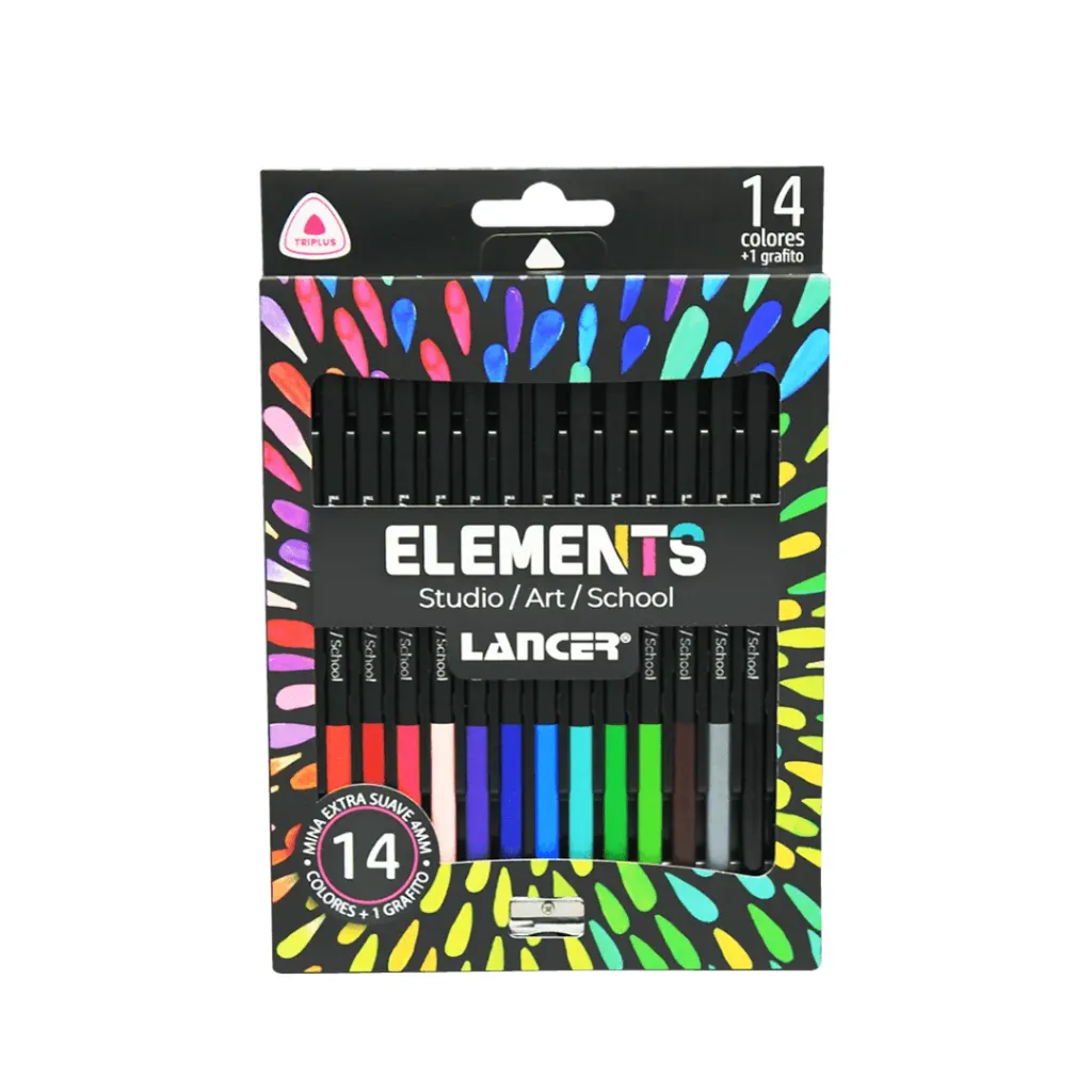 LÁPIZ ELEMENTS 14 COLORES + 1 GRAFITO TRIANGULAR-4.0 MM