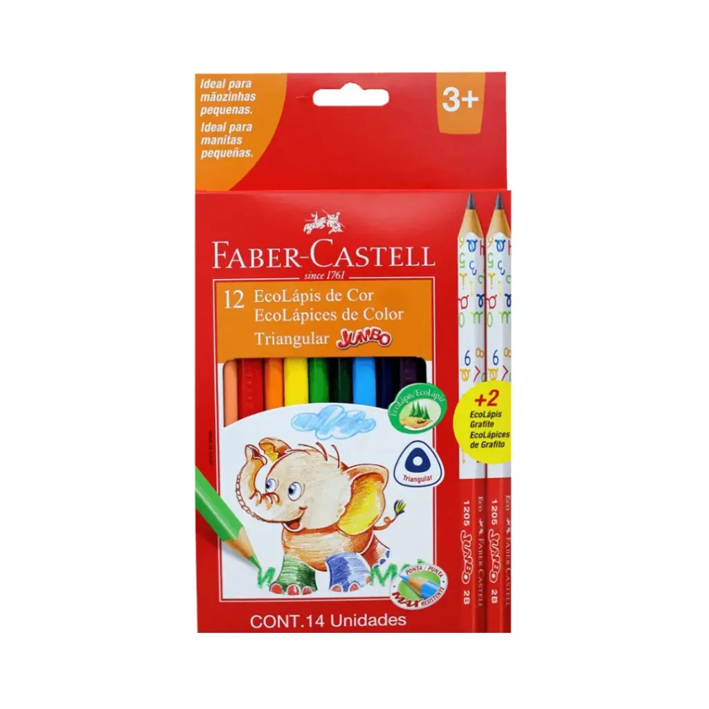 LÁPIZ FABER CASTELL JUMBO 12 COLORES + 2 GRAFITO 125012+2