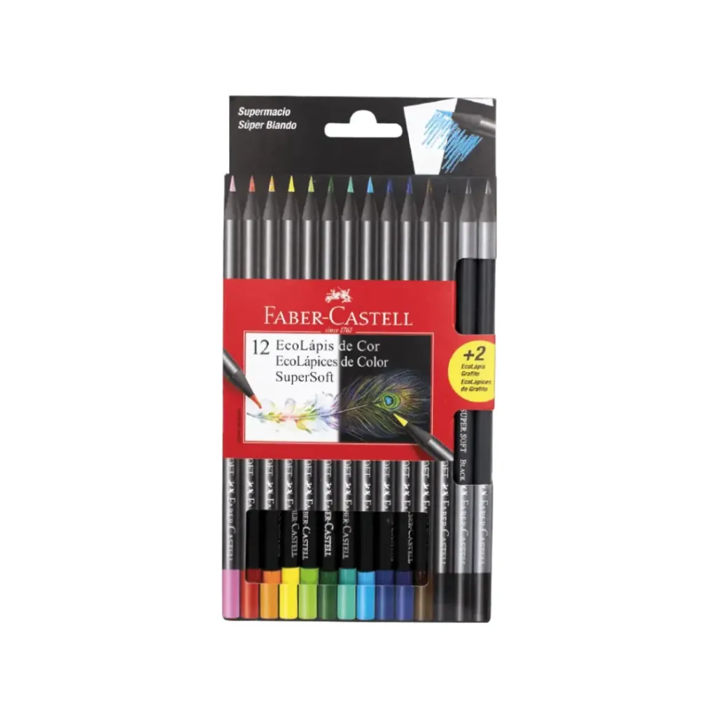 LÁPIZ SUPER SOFT FABER CASTELL 12 COLORES + 2 GRAFITOS