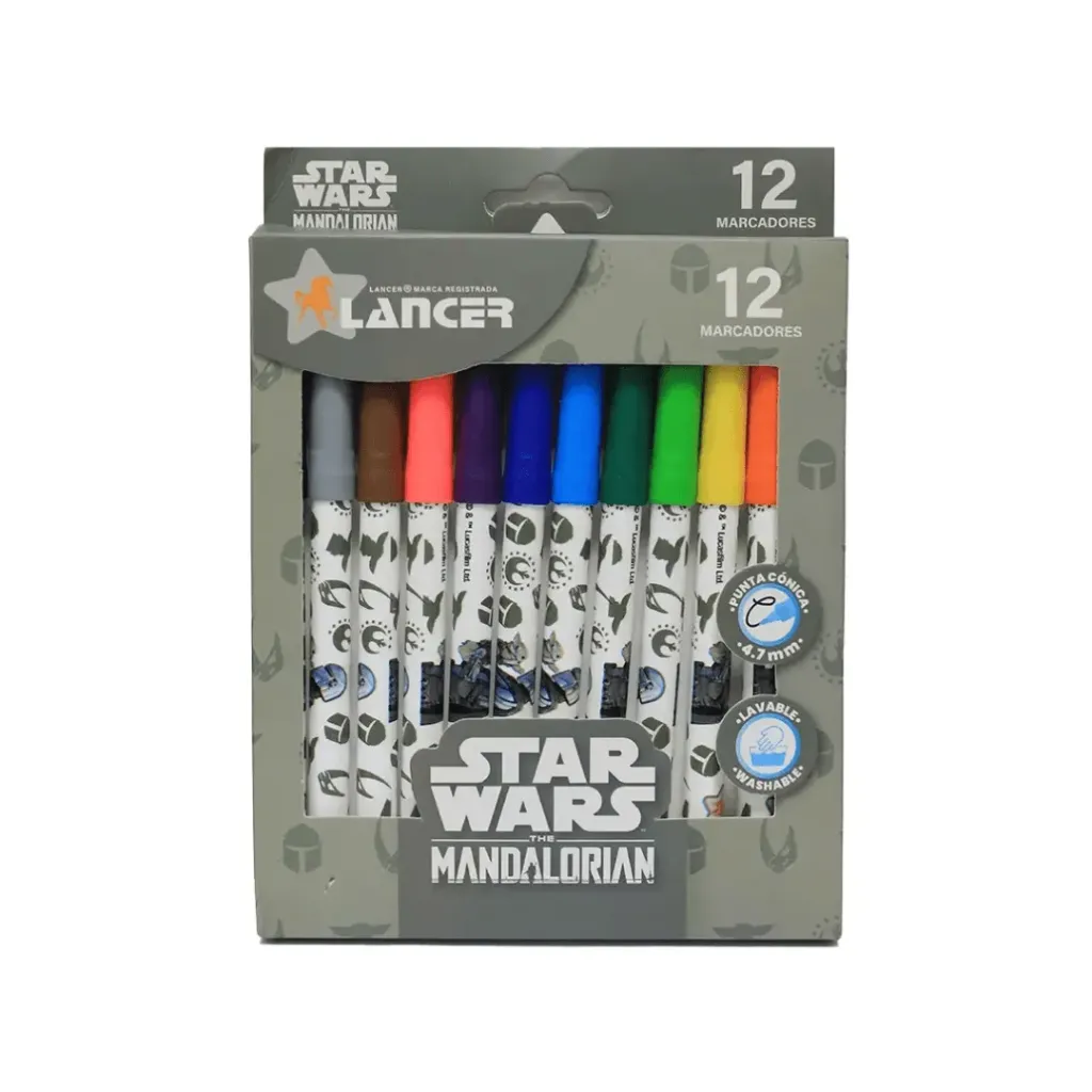 MARCADOR 12 COLORES-MANDALORIAN PUNTA CONICA 4.7MM