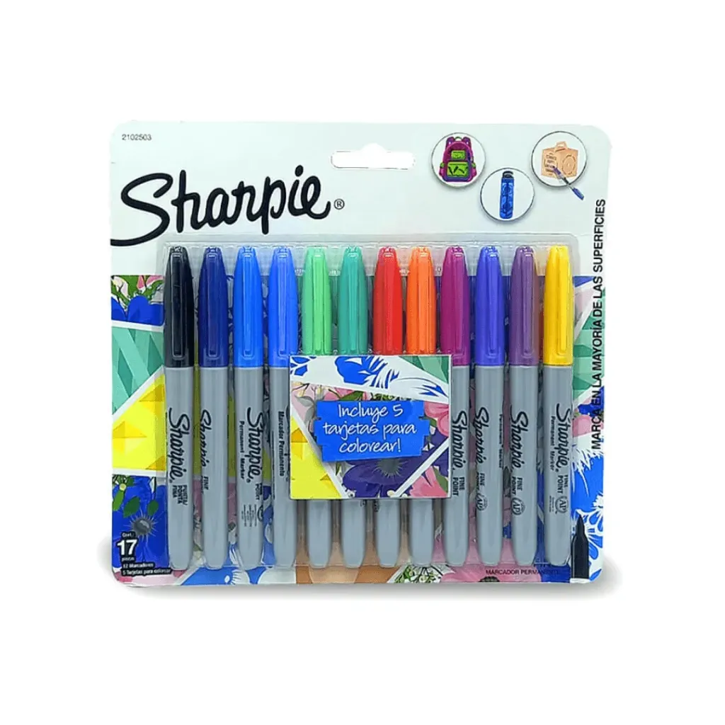 MARCADOR SHARPIE FINO 12 COLORES + 5 TARJETAS-17576