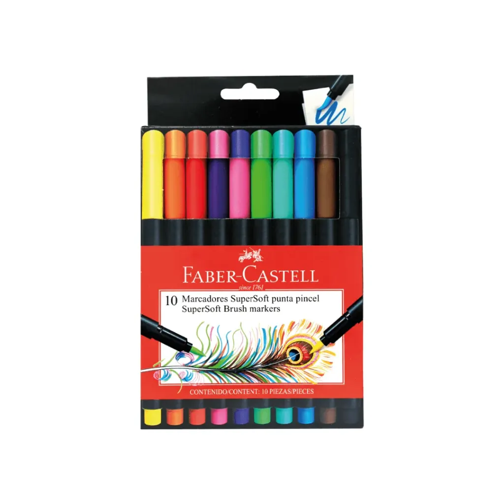 MARCADOR SUPER SOFT X 10 COLORES PUNTA PINCEL